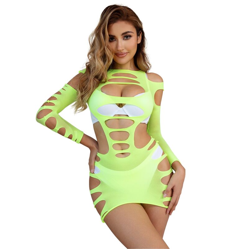 Imagen que nos facilita SUBBLIME DRESSES de su producto erótico SUBBLIME - 952280 VESTIDO DE REJILLA ELÁSTICO MANGA LARGA VERDE TALLA ÚNICA para nuestra categoría "MODA & LENCERÍA|Lencería Mujer|Lencería Picante|Vestidos Sexys".
