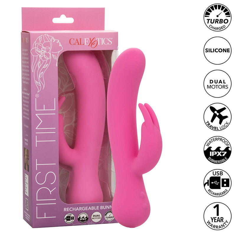 Imagen que nos facilita CALEXOTICS de su producto erótico CALEXOTICS - FIRST TIME VIBRADOR RABBIT RECARGABLE ROSA para nuestra categoría "JUGUETES BIENESTAR |Vibradores|Vibradores Rabbit".