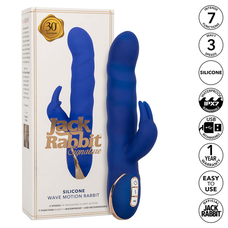 Imagen que nos facilita CALEXOTICS de su producto erótico CALEXOTICS - JACK VIBRADOR RABBIT MOVIMIENTO DE ONDAS AZUL para nuestra categoría "JUGUETES BIENESTAR |Vibradores|Vibradores Rabbit".