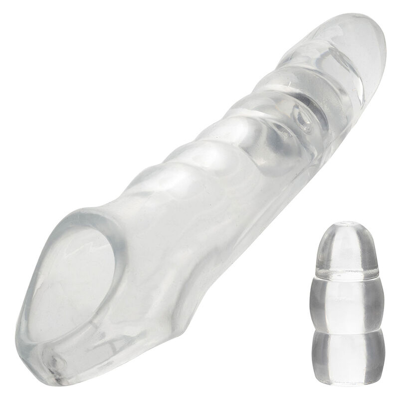 Imagen que nos facilita CALEXOTICS de su producto erótico CALEXOTICS - MAXX EXTENSOR DE PENE AJUSTABLE TRANSPARENTE para nuestra categoría "JUGUETES BIENESTAR |Juguetes para Hombres|Accesorios para el pene|Fundas Pene con Extensión".