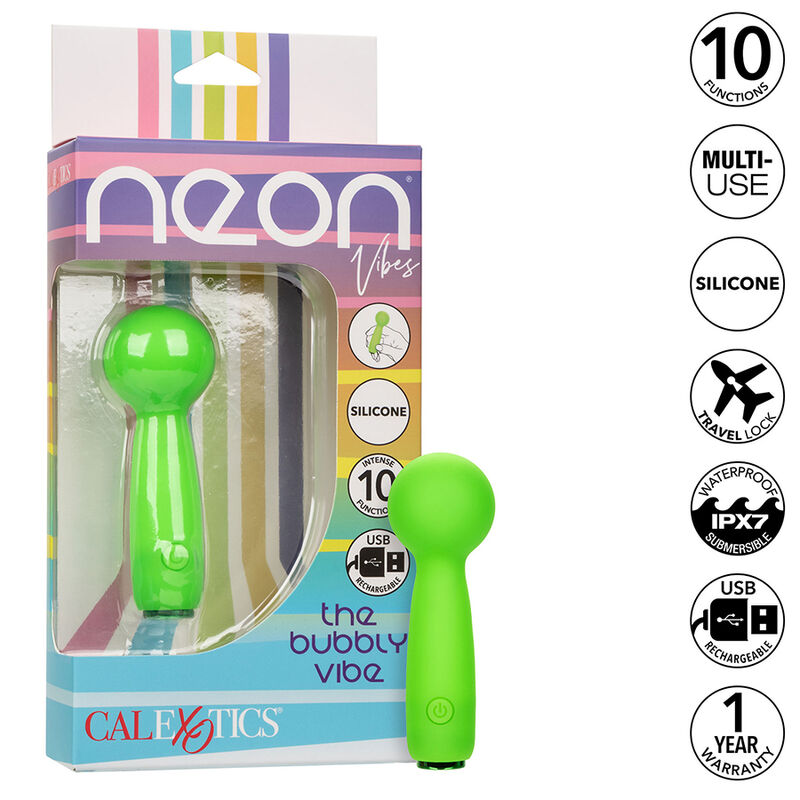 Imagen que nos facilita CALEXOTICS de su producto erótico CALEXOTICS - NEON VIBES THE BUBBLY VIBE MINI MASAJEADOR 10 VIBRACIONES VERDE para nuestra categoría "JUGUETES BIENESTAR |Juguetes para Mujeres|Estimuladores|Masajeadores".