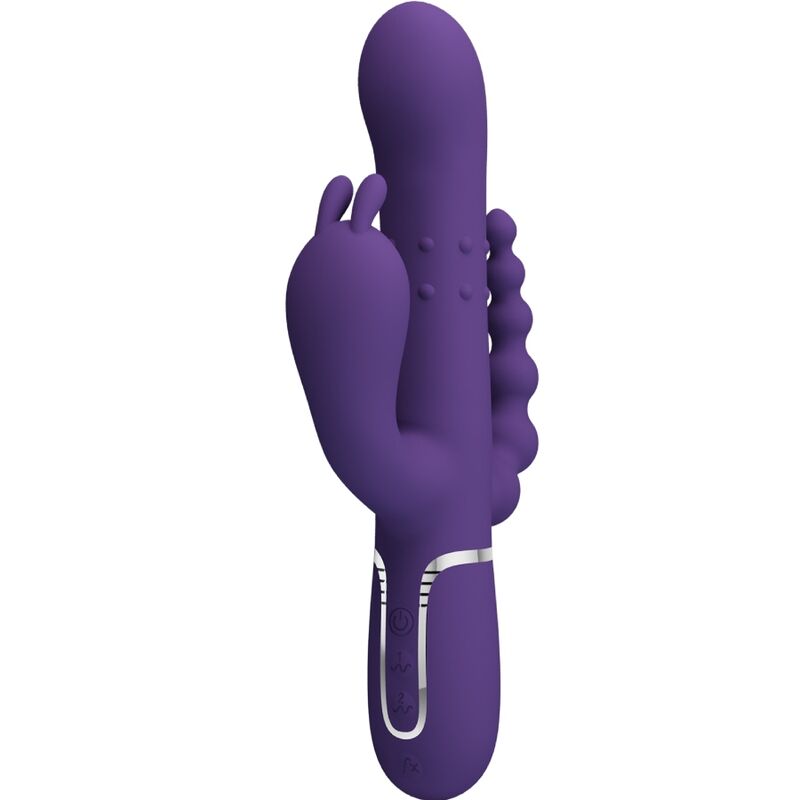 Imagen que nos facilita PRETTY LOVE FLIRTATION de su producto erótico PRETTY LOVE - CAMMY TRIPLE VIBRADOR MULTIFUNCIÓN 4 EN 1 MORADO para nuestra categoría "JUGUETES BIENESTAR |Vibradores|Vibradores Rabbit".