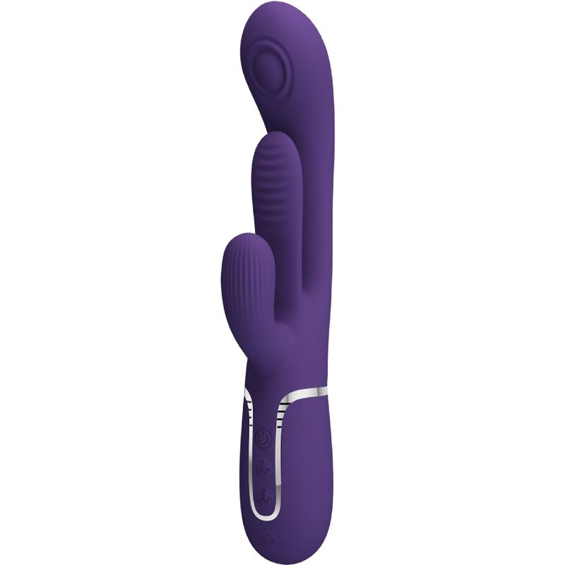 Imagen que nos facilita PRETTY LOVE de su producto erótico PRETTY LOVE - SHANIA TRIPLE VIBRADOR RABBIT MULTIFUNCIÓN MORADO para nuestra categoría "JUGUETES BIENESTAR |Vibradores|Vibradores Rabbit".