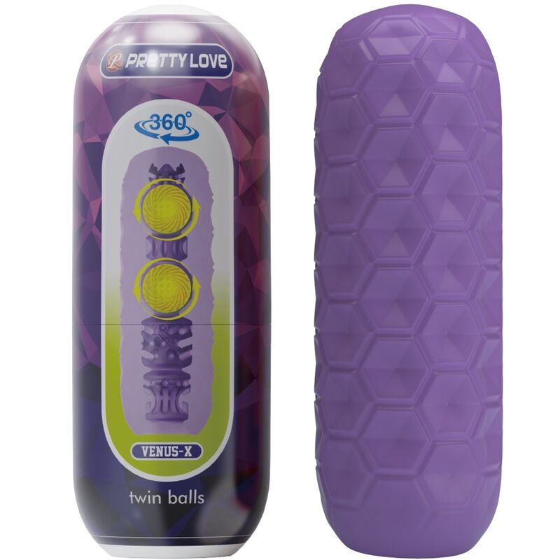 Imagen que nos facilita PRETTY LOVE de su producto erótico PRETTY LOVE - TWIN BALLS MASTURBADOR MASCULINO MORADO para nuestra categoría "JUGUETES BIENESTAR |Juguetes para Hombres|Masturbadores varios".