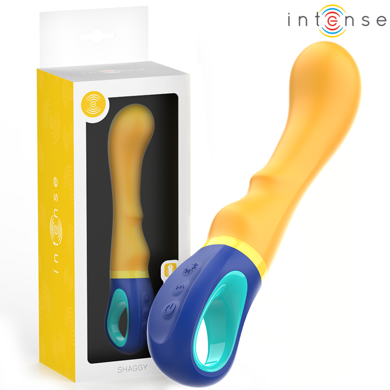 Imagen que nos facilita INTENSE FUN de su producto erótico INTENSE - SHAGGY VIBRADOR PUNTO-G AMARILLO para nuestra categoría "JUGUETES BIENESTAR |Vibradores|Vibradores Punto G".