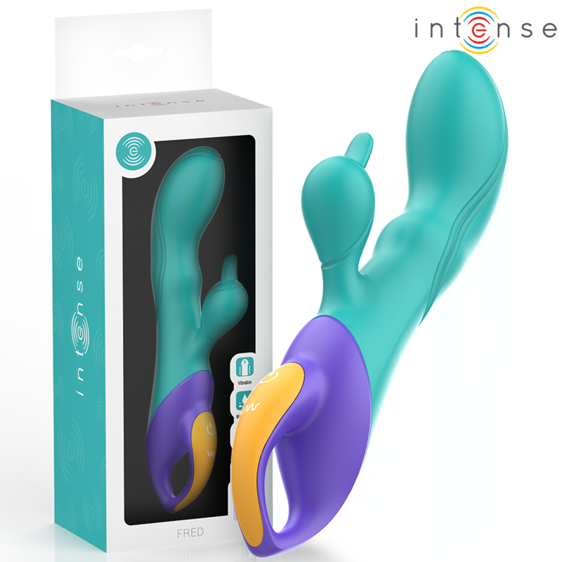 Imagen que nos facilita INTENSE FUN de su producto erótico INTENSE - FRED VIBRADOR RECARGABLE RABBIT AZUL para nuestra categoría "JUGUETES BIENESTAR |Vibradores|Vibradores Rabbit".