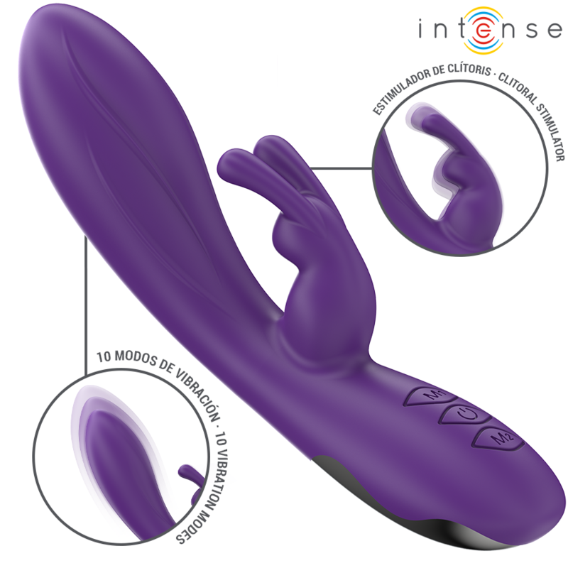 Imagen que nos facilita INTENSE FUN de su producto erótico INTENSE - RANDALL VIBRADOR RABBIT 10 VIBRACIONES MORADO para nuestra categoría "JUGUETES BIENESTAR |Vibradores|Vibradores Rabbit".