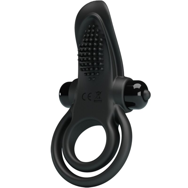 Imagen que nos facilita PRETTY LOVE de su producto erótico PRETTY LOVE - DOBLE ANILLO VIBRADOR + ESTIMULADOR CLÍTORIS 10 VIBRACIONES NEGRO para nuestra categoría "JUGUETES BIENESTAR |Juguetes para Hombres|Accesorios para el pene|Anillos Pene|Anillos con Vibración".