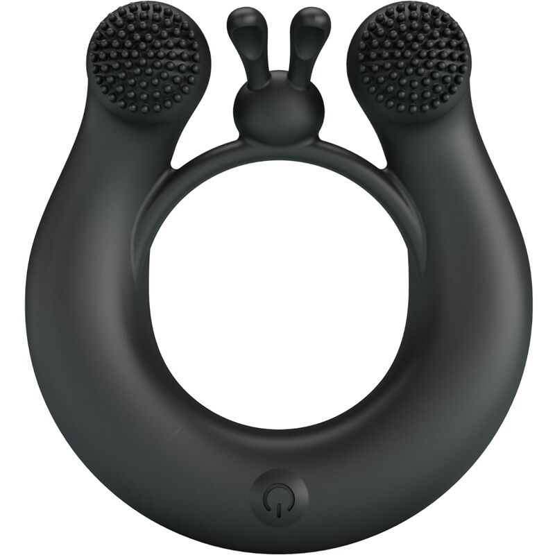 Imagen que nos facilita PRETTY LOVE de su producto erótico PRETTY LOVE - DAHLIA ANILLO VIBRADOR + ESTIMULADOR DE CLÍTOIS 12 VIBRACIONES NEGRO para nuestra categoría "JUGUETES BIENESTAR |Juguetes para Hombres|Accesorios para el pene|Anillos Pene|Anillos con Vibración".