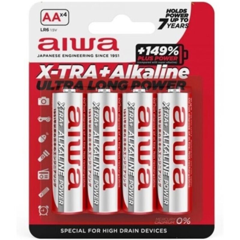 Imagen que nos facilita AIWA de su producto erótico AIWA - X-TRA ALKALINE PILA ALCALINA AA LR6 BLISTER*4 para nuestra categoría "ARTÍCULOS VARIOS|Pilas|Pilas Alcalinas".