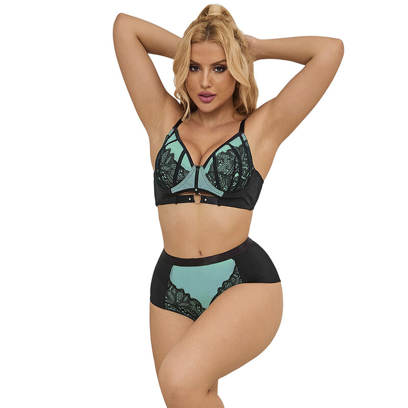 Imagen que nos facilita SUBBLIME SETS de su producto erótico SUBBLIME - 955557 CONJUNTO SUJETADOR CON CREMALLERA DE MALLA DE CHAROL VERDE S/M para nuestra categoría "MODA & LENCERÍA|Lencería Mujer|Lencería Picante|Conjunto de lencería sexy".