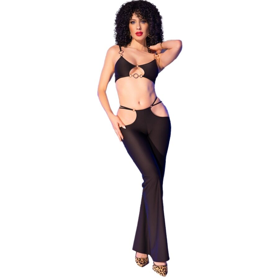 Imagen que nos facilita CHILIROSE SETS de su producto erótico CHILIROSE - CR 4851 SET TOP NEGRO Y LEGGINS CON COMPLEMENTOS DORADOS M para nuestra categoría "MODA & LENCERÍA|Lencería Mujer|Lencería Picante|Conjunto de lencería sexy".
