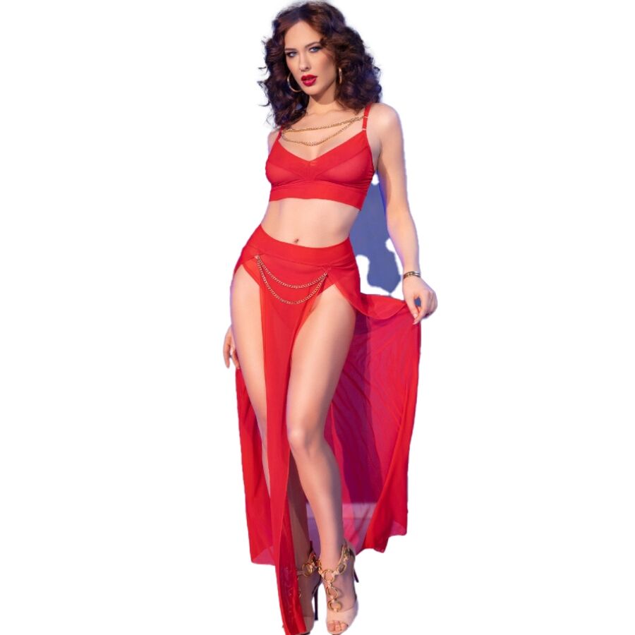 Imagen que nos facilita CHILIROSE SETS de su producto erótico CHILIROSE - CR 4850 SET TOP ROJO Y LEGGINS CON COMPLEMENTOS DORADOS S para nuestra categoría "MODA & LENCERÍA|Lencería Mujer|Lencería Picante|Conjunto de lencería sexy".