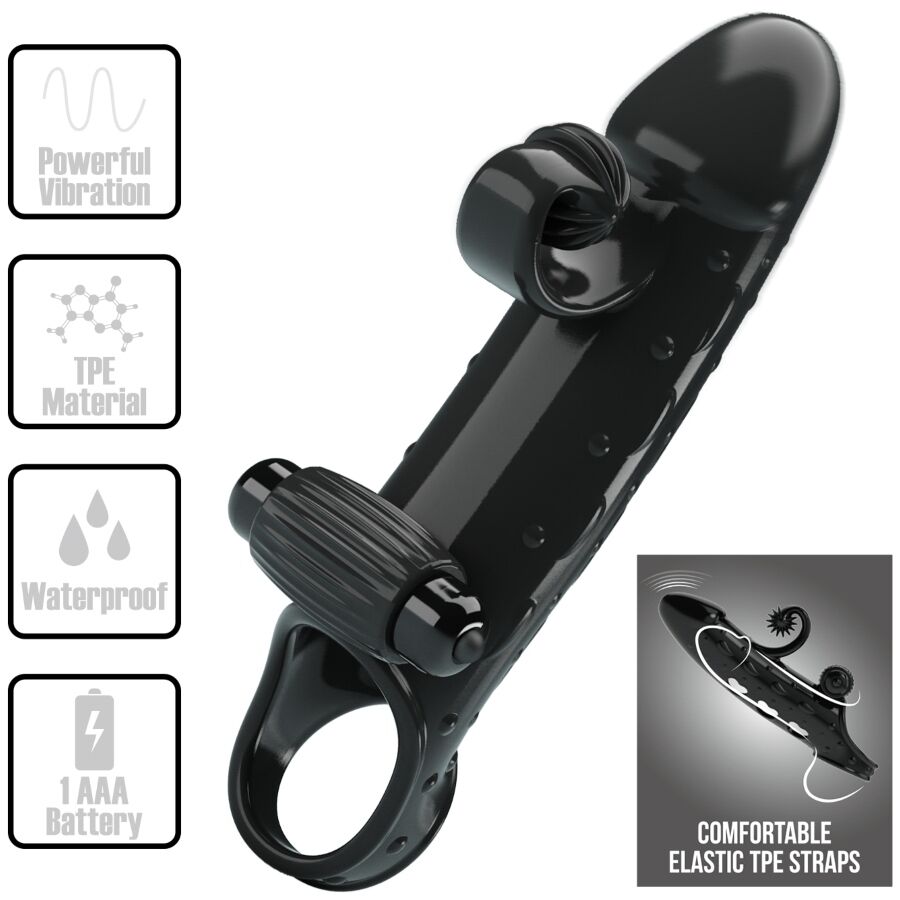 Imagen que nos facilita ROMANCE de su producto erótico ROMANCE - FUNDA PARA PENE CON VIBRACIÓN NEGRO para nuestra categoría "JUGUETES BIENESTAR |Juguetes para Hombres|Accesorios para el pene|Fundas Pene sin extensión".