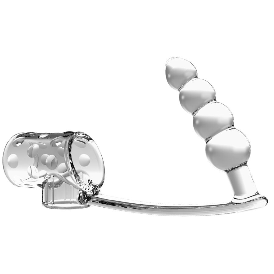 Imagen que nos facilita PRETTY LOVE MALE de su producto erótico PRETTY LOVE - FUNDA PARA PENE CON PLUG ANAL TRANSPARENTE para nuestra categoría "JUGUETES BIENESTAR |Juguetes para Hombres|Accesorios para el pene|Fundas Pene sin extensión".