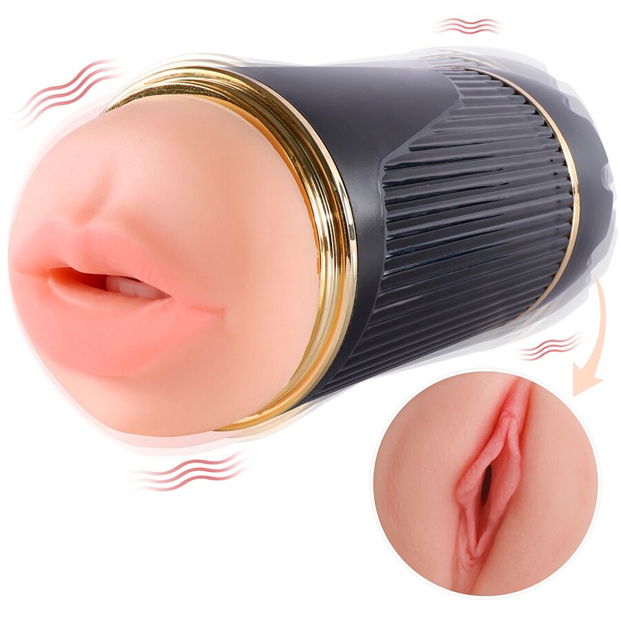 Imagen que nos facilita SHEQU de su producto erótico SHEQU - KAY MASTURBADOR DOBLE CON VIBRACIÓN DUAL BOCA Y VAGINA para nuestra categoría "JUGUETES BIENESTAR |Juguetes para Hombres|Vaginas con vibración".