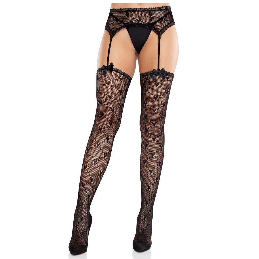 Imagen que nos facilita LEG AVENUE HOSIERY de su producto erótico LEG AVENUE - MEDIAS DE CORAZÓN CON LIGAS NEGRO para nuestra categoría "MODA & LENCERÍA|Lencería Mujer|Lencería Picante|Medias con Liguero".