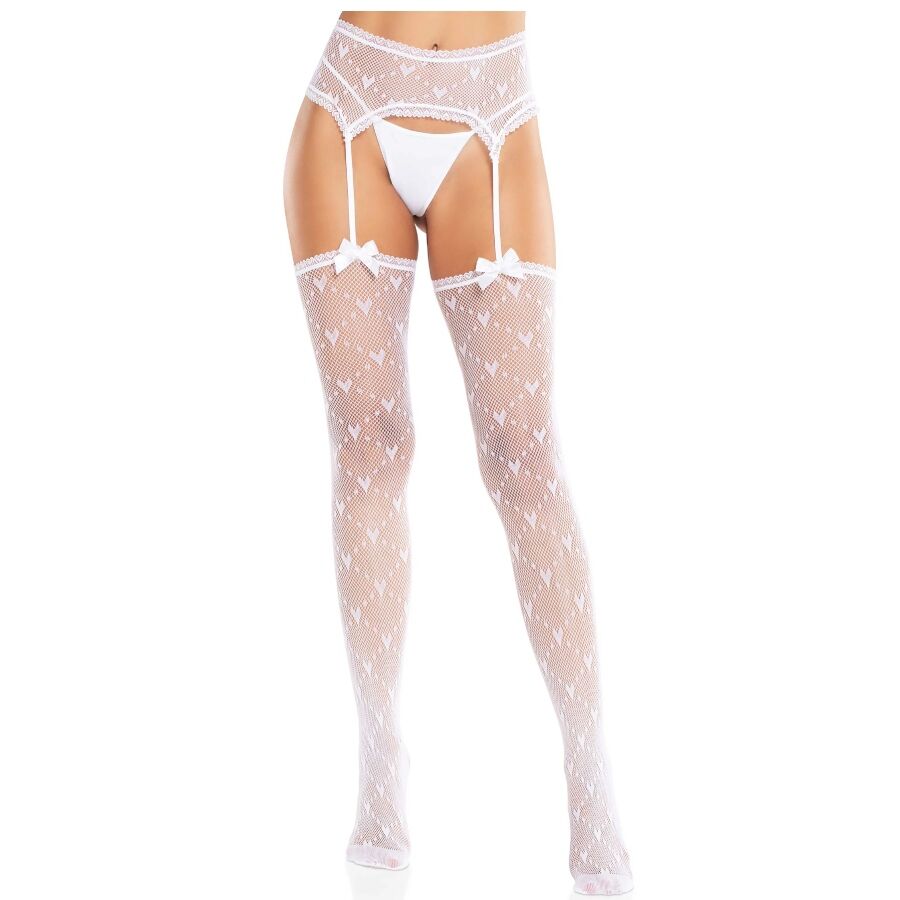 Imagen que nos facilita LEG AVENUE HOSIERY de su producto erótico LEG AVENUE - MEDIAS DE CORAZÓN CON LIGAS BLANCO para nuestra categoría "MODA & LENCERÍA|Lencería Mujer|Lencería Picante|Medias con Liguero".