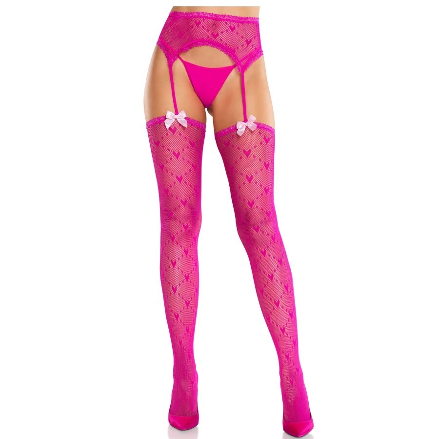 Imagen que nos facilita LEG AVENUE HOSIERY de su producto erótico LEG AVENUE - MEDIAS DE CORAZÓN CON LIGAS MAGENTA para nuestra categoría "MODA & LENCERÍA|Lencería Mujer|Lencería Picante|Medias con Liguero".