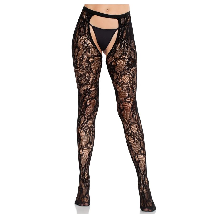 Imagen que nos facilita LEG AVENUE HOSIERY de su producto erótico LEG AVENUE - MEDIAS DE ENCAJE DE ROSAS CON PARTE TRASERA ABIERTA NEGRO para nuestra categoría "MODA & LENCERÍA|Lencería Mujer|Lencería Sexy|Medias".