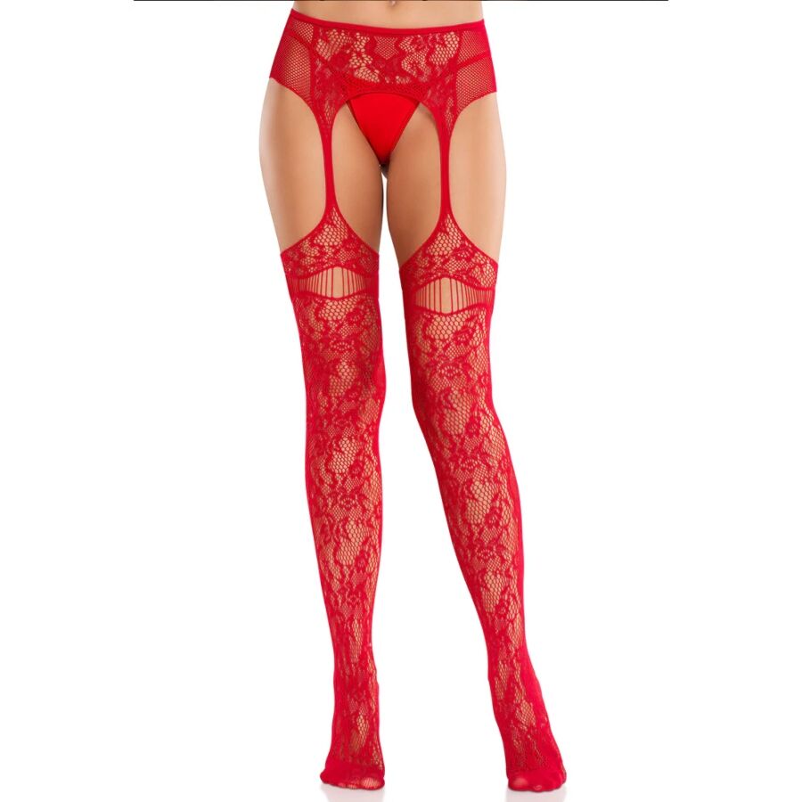 Imagen que nos facilita LEG AVENUE HOSIERY de su producto erótico LEG AVENUE - MEDIAS DE ENCAJE CON LIGAS ROJO para nuestra categoría "MODA & LENCERÍA|Lencería Mujer|Lencería Picante|Medias con Liguero".