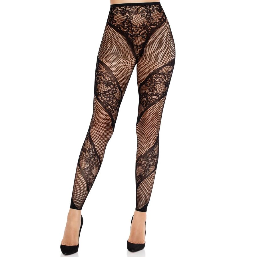 Imagen que nos facilita LEG AVENUE HOSIERY de su producto erótico LEG AVENUE - MALLAS SIN PIE DE ENCAJE Y TRANSPARENCIA NEGRO para nuestra categoría "MODA & LENCERÍA|Lencería Mujer|Lencería Sexy|Medias".