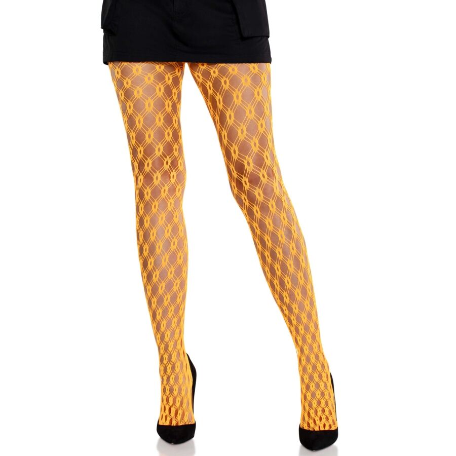 Imagen que nos facilita LEG AVENUE HOSIERY de su producto erótico LEG AVENUE - MALLAS DE ENCAJE CON OJALES NARANJA NEÓN para nuestra categoría "MODA & LENCERÍA|Lencería Mujer|Lencería Sexy|Medias".