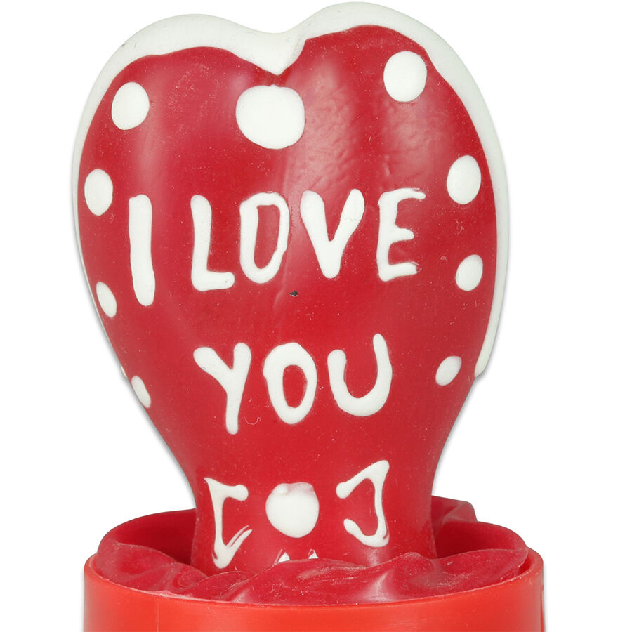 Imagen que nos facilita CONDOMERIE de su producto erótico CONDOMERIE - PRESERVATIVO DECORATIVO PINTADO A MANO CORAZÓN - TE AMO MODELO 2 para nuestra categoría "PRESERVATIVOS |Preservativos Divertidos".