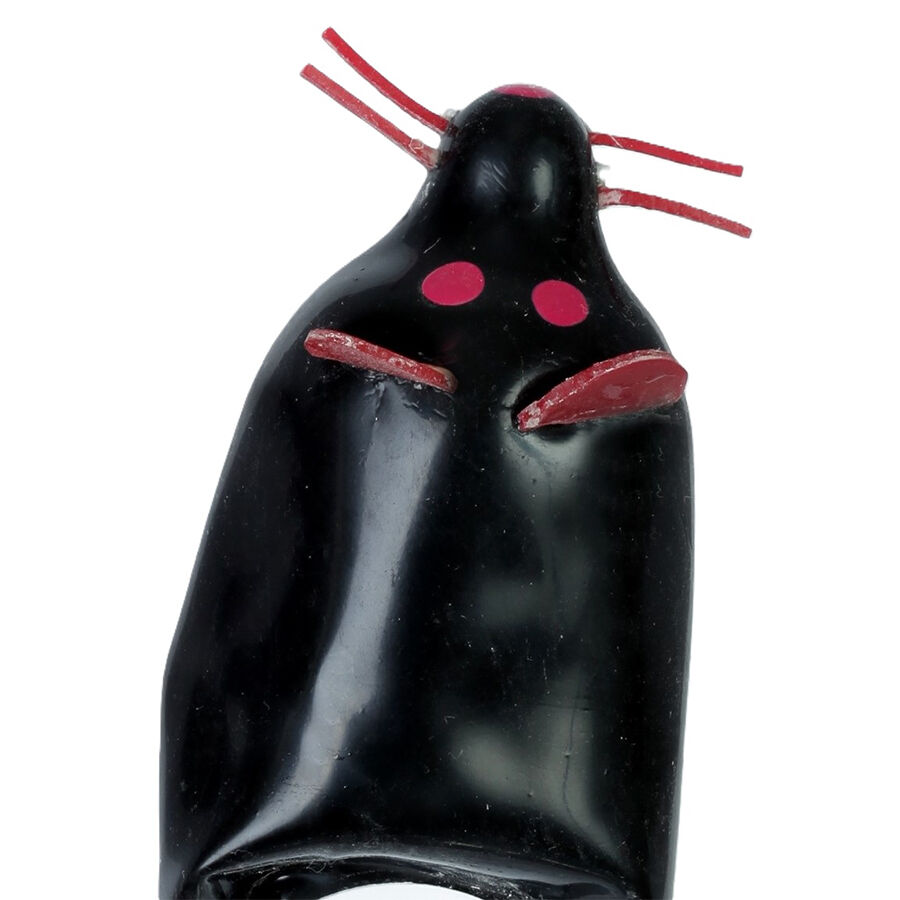 Imagen que nos facilita CONDOMERIE de su producto erótico CONDOMERIE - PRESERVATIVO DECORATIVO PINTADO A MANO RATÓN NEGRO XL para nuestra categoría "PRESERVATIVOS |Preservativos Divertidos".