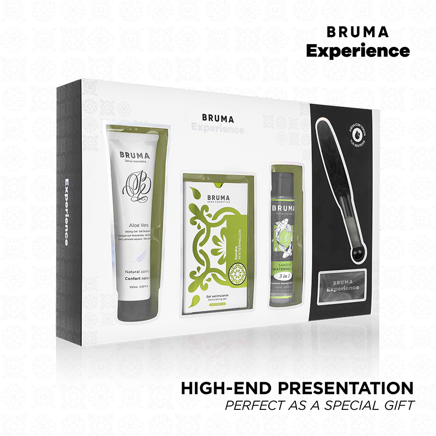 Imagen que nos facilita BRUMA de su producto erótico BRUMA XPERIENCE - KIT TENTACIÓN DULCE SANDÍA CON POTENCIADOR DE ORGASMOS para nuestra categoría "ARTÍCULOS VARIOS|Kits Parejas".