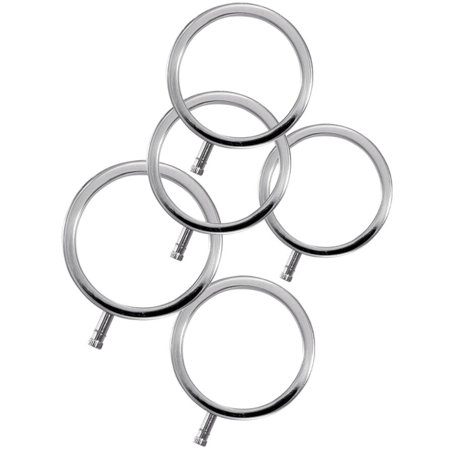 Imagen que nos facilita ELECTRASTIM de su producto erótico ELECTRASTIM - ELECTRARINGS ANILLOS METÁLICOS PARA EL PENE PACK 5 para nuestra categoría "BDSM & BONDAGE |Artículos BDSM|Anillas pene metal BDSM".