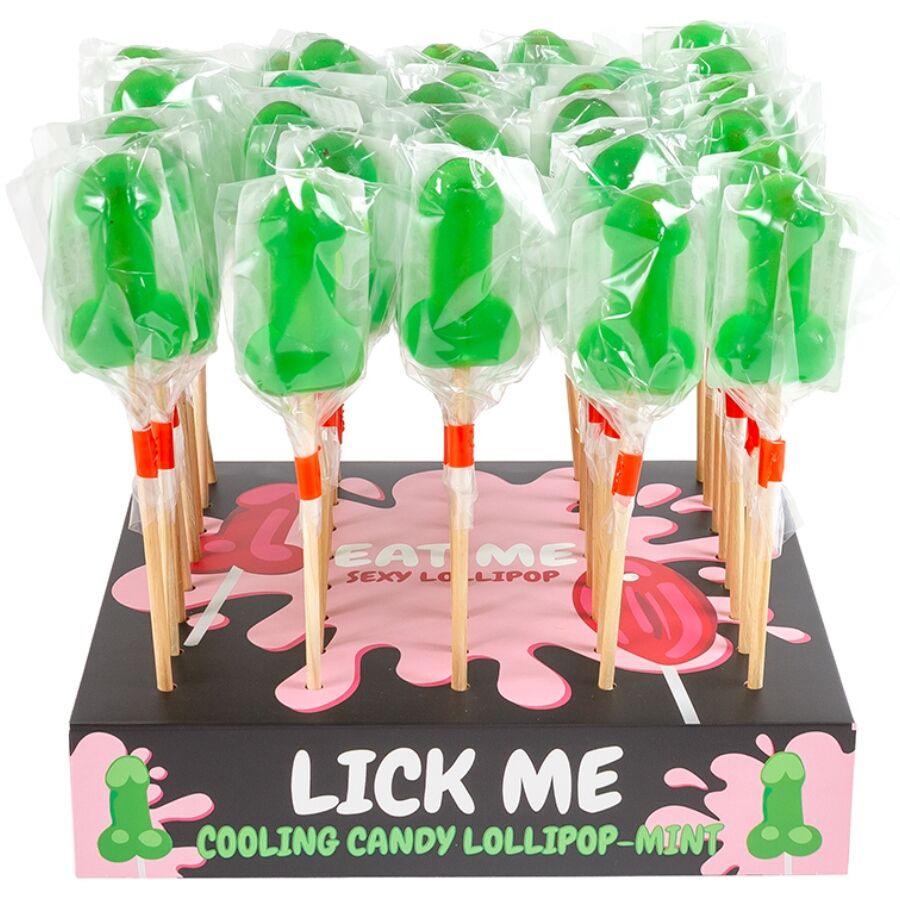 Imagen que nos facilita SECRETPLAY COSMETIC de su producto erótico SECRETPLAY - EXPOSITOR PIRULETA PENE CARAMELO MENTA CON EFECTO FRIO (40 UNIDADES) para nuestra categoría "ARTÍCULOS VARIOS|Dulces|Golosinas Divertidas".