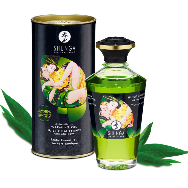 Imagen que nos facilita SHUNGA OILS de su producto erótico SHUNGA - ACEITE MASAJE EFECTO CALOR TE VERDE ORGÁNICO 100 ML para nuestra categoría "DROGUERÍA |Lubricantes|Efecto Calor".