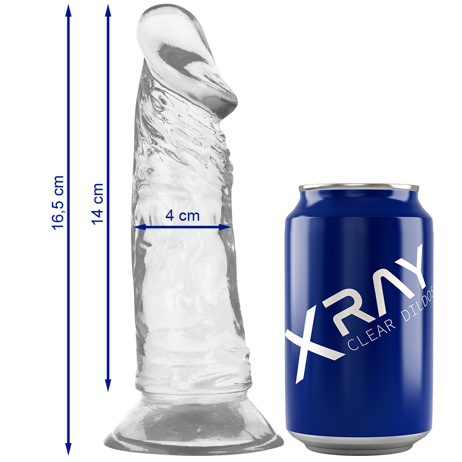 Imagen que nos facilita X RAY de su producto erótico XRAY CLEAR DILDO TRANSPARENTE 16.5CM X 4CM para nuestra categoría "JUGUETES BIENESTAR |Dildos sin Vibración|Penes realisticos".