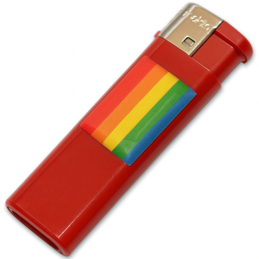 Imagen que nos facilita PRIDE de su producto erótico PRIDE - MECHERO ROJO CON BANDERA LGBT para nuestra categoría "ARTÍCULOS VARIOS|Articulos divertidos|Complementos".