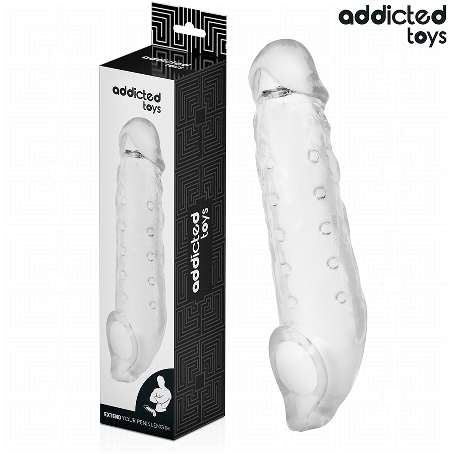 Imagen que nos facilita ADDICTED TOYS de su producto erótico ADDICTED TOYS - FUNDA PARA EL PENE TRANSPARENTE TALLA S 23 CM para nuestra categoría "JUGUETES BIENESTAR |Juguetes para Hombres|Accesorios para el pene|Fundas Pene con Extensión".