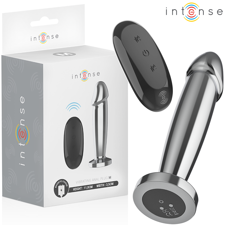 Imagen que nos facilita INTENSE ANAL TOYS de su producto erótico INTENSE - PLUG ANAL 10 VIBRACIONES METAL EN FORMA DE DILDO CON CONTROL REMOTO M para nuestra categoría "JUGUETES BIENESTAR |Anal|Plugs Anales".