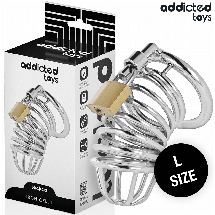 Imagen que nos facilita ADDICTED TOYS LOCKED de su producto erótico ADDICTED TOYS LOCKED - IRON CELL JAULA PARA PENE DE METAL 5 CM TALLA L para nuestra categoría "BDSM & BONDAGE |Artículos BDSM|Jaulas Pene BDSM".