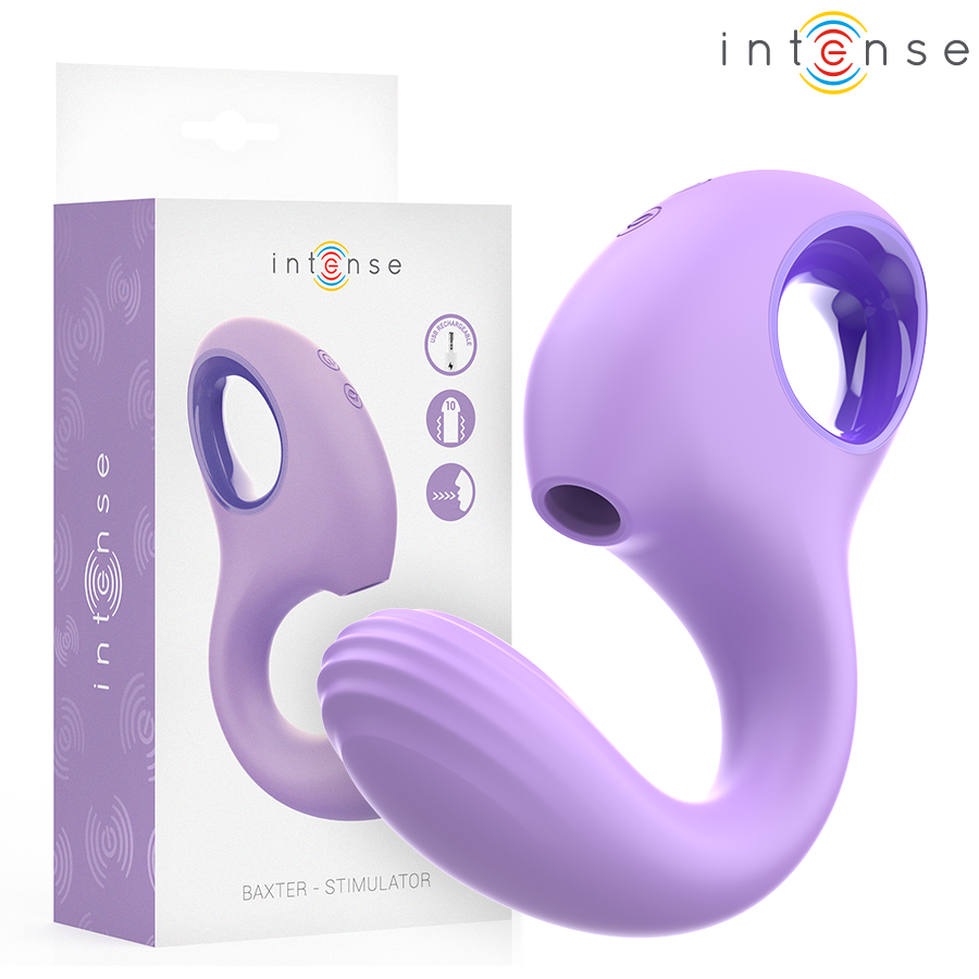 Imagen que nos facilita INTENSE FUN de su producto erótico INTENSE - BAXTER VIBRADOR & ESTIMULADOR VIOLETA para nuestra categoría "JUGUETES BIENESTAR |Juguetes para Mujeres|Estimuladores|Succionadores con vibración".