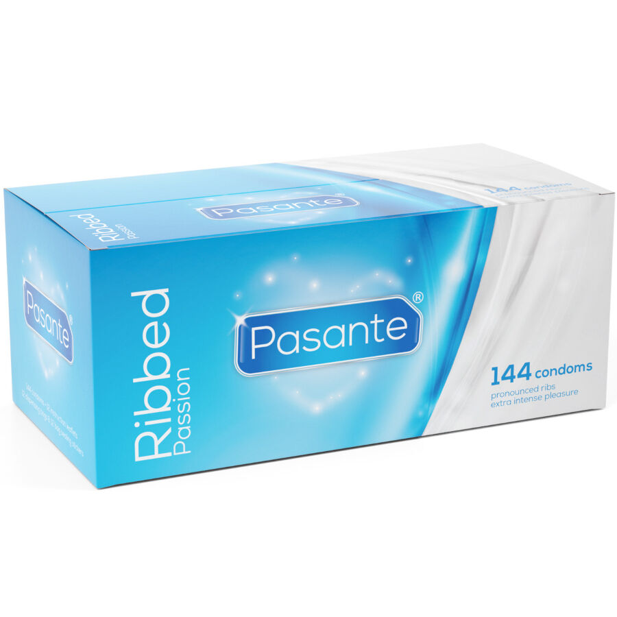 Imagen que nos facilita PASANTE de su producto erótico PASANTE - RIBBED PASSION PRESERVATIVOS CAJA 144 UNIDADES para nuestra categoría "PRESERVATIVOS |Puntos y Estrías".