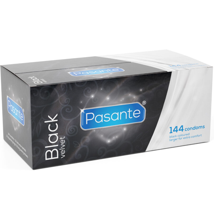 Imagen que nos facilita PASANTE de su producto erótico PASANTE - BLACK VELVET PRESERVATIVOS CAJA 144 UNIDADES para nuestra categoría "PRESERVATIVOS |Preservativos Divertidos".