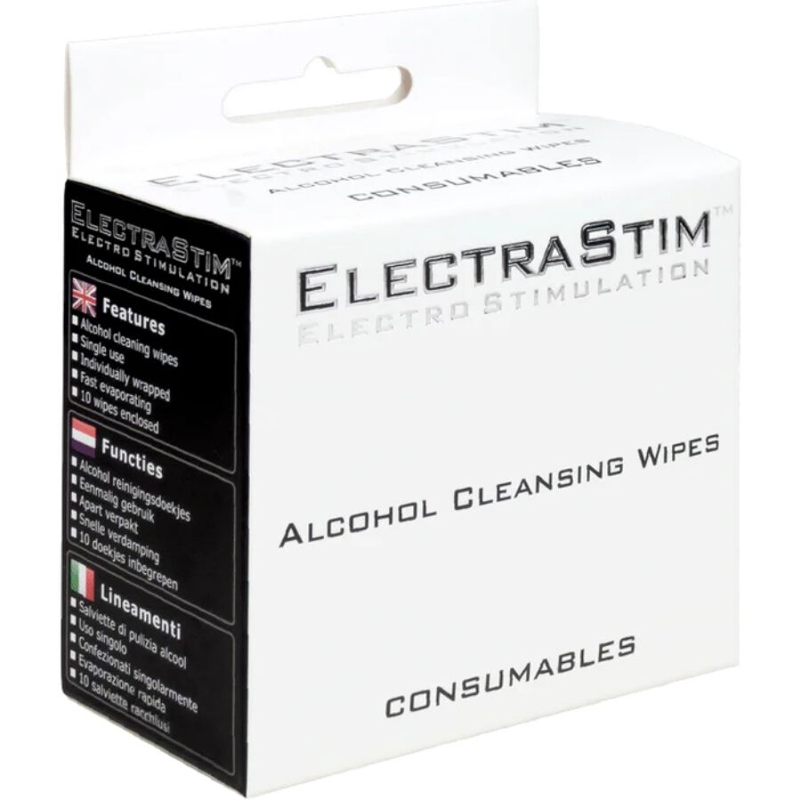 Imagen que nos facilita ELECTRASTIM de su producto erótico ELECTRASTIM - TOALLITAS HIGIÉNICAS CON ALCOHOL 10 UNIDADES para nuestra categoría "DROGUERÍA |Desinfección  y Mantenimiento |Desinfectante Juguetes".