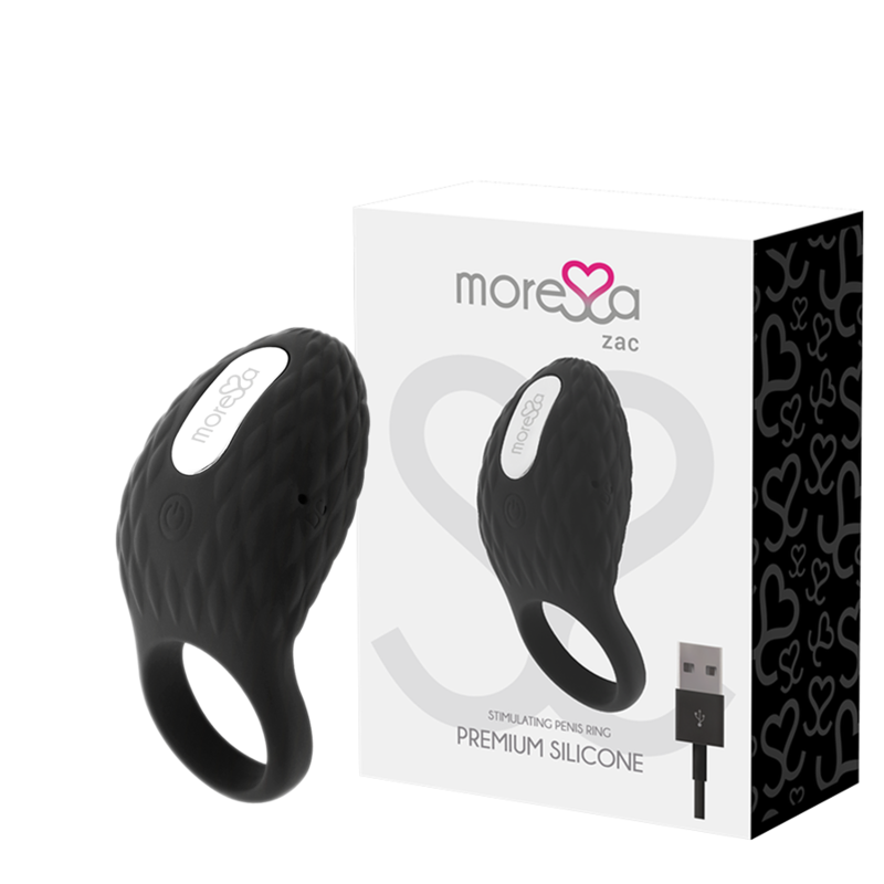 Imagen que nos facilita MORESSA de su producto erótico MORESSA ZAC ANILLO VIBRADOR RECARGABLE PREMIUM para nuestra categoría "JUGUETES BIENESTAR |Juguetes para Hombres|Accesorios para el pene|Anillos Pene|Anillos con Vibración".