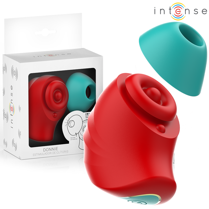 Imagen que nos facilita INTENSE FUN de su producto erótico INTENSE - DONNIE ESTIMULADOR CLÍTORIS ROJO/VERDE para nuestra categoría "JUGUETES BIENESTAR |Juguetes para Mujeres|Estimuladores|Para Clítoris".