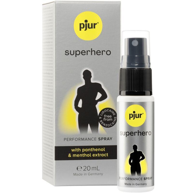 La marca PJUR nos facilita esta imagen de su producto PJUR - SUPERHERO PERFORMANCE SPRAY RETARDANTE 20 ML para nuestro catálogo.