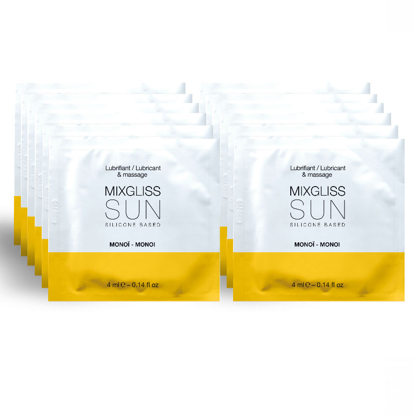 La marca MIXGLISS nos facilita esta imagen de su producto MIXGLISS - LUBRICANTE BASE SILICONA ÁROMA MONOI 12 MONODOSIS 4ML para nuestro catálogo.