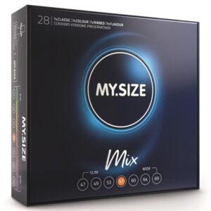 La marca MY SIZE MIX nos facilita esta imagen de su producto MY SIZE - MIX PRESERVATIVOS 57 MM 28 UNIDADES para nuestro catálogo.