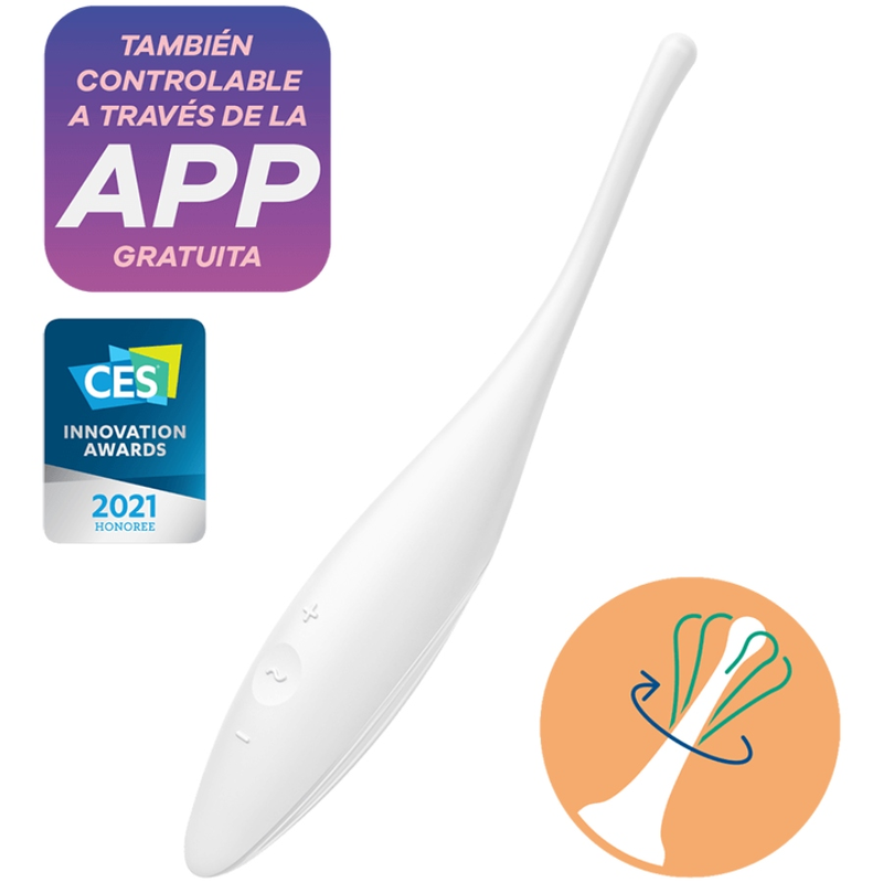 La marca SATISFYER CONNECT nos facilita esta imagen de su producto SATISFYER - TWIRLING JOY ESTIMULADOR CLITORIS BLANCO para nuestro catálogo.