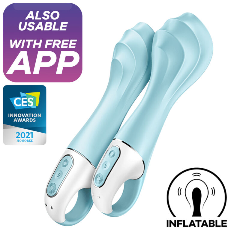 La marca SATISFYER CONNECT nos facilita esta imagen de su producto SATISFYER - AIR PUMP VIBRATOR 5+ VIBRADOR PUNTO G INFLABLE APP AZUL para nuestro catálogo.