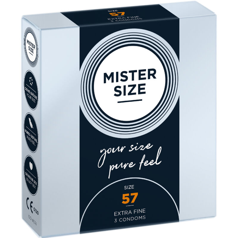 La marca MISTER SIZE nos facilita esta imagen de su producto MISTER SIZE - PRESERVATIVOS TALLA L 57 MM (3 UNIDADES) para nuestro catálogo.